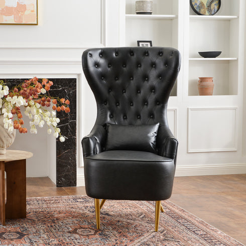 Letitia Faux Leather Wingback Chair - Black Accent Chair | Decorative Faux Leather Chairs | Kinwell Furniture | Modern Wingback Accent Chairs
