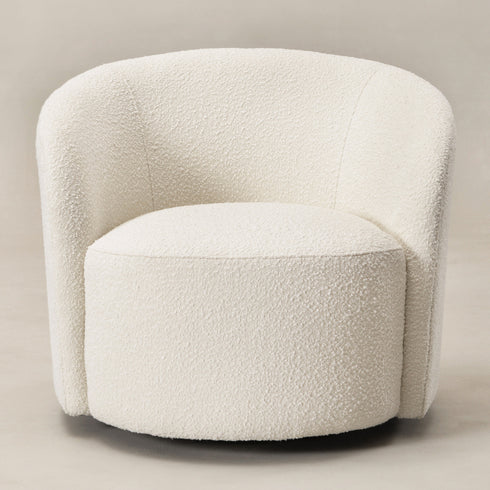 Everitte Bouclé Swivel Barrel Chair - Cream Modern Swivel Chair | Swivel Accent Chairs | Kinwell Furniture | Swivel Armchairs