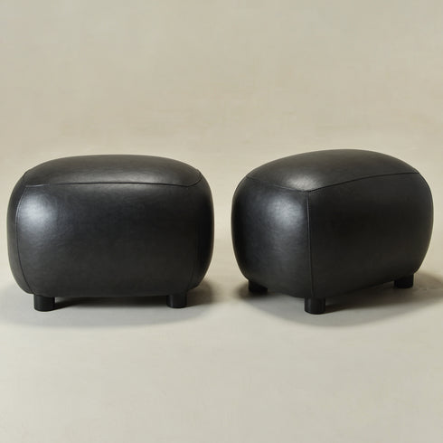 Elmer Faux Leather Ottoman – Round Black Ottoman | Decorative Ottoman | Kinwell Furniture | Modern Faux Leather Furniture