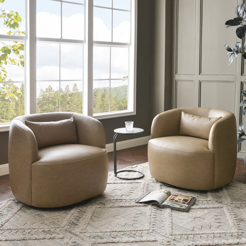 Ashlie Faux Leather Swivel Chair - Khaki Swivel Armchair | Faux Leather Accent Chairs | Kinwell Furniture | Modern Swivel Chairs