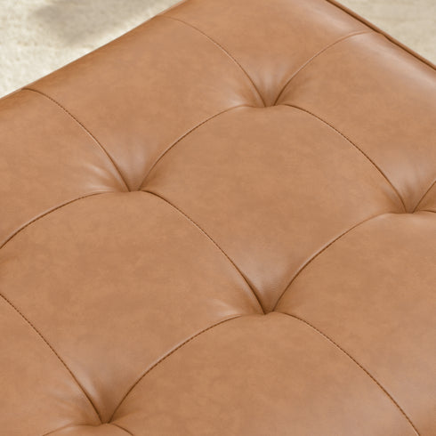 Tiziano Tufted Ottoman – Faux Leather Rectangular Footrest & Accent Seat | Mid-Century Upholstered Pouf | Camel Ottoman