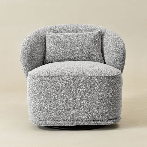 Laura Bouclé Swivel Barrel Chair - Black/White Modern Swivel Chair | Swivel Accent Chairs | Kinwell Furniture | Swivel Armchairs
