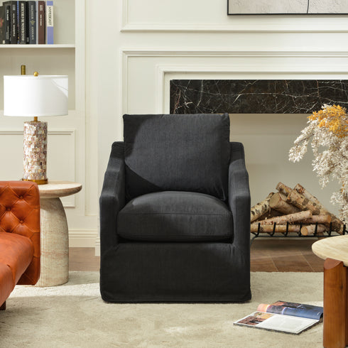Charles Slipcover Swivel Barrel Chair – Black Modern Swivel Chair | Slipcover Swivel Chairs | Kinwell Furniture | Swivel Armchairs