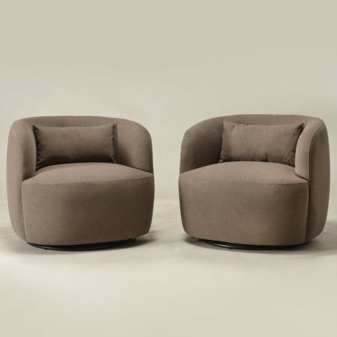 Ashlie Chenille Swivel Barrel Chair - Teddy Brown Modern Swivel Chair | Swivel Accent Chairs | Kinwell Furniture | Swivel Armchairs
