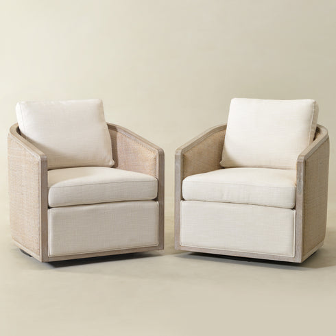 Claude Linen Swivel Cane Chair