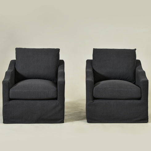Charles Slipcover Swivel Barrel Chair – Black Modern Swivel Chair | Slipcover Swivel Chairs | Kinwell Furniture | Swivel Armchairs