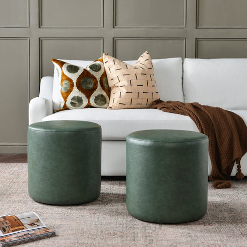 Elof Faux Leather Ottoman - Compact & Versatile Pouf | Living Room Footrest | Kinwell Furniture | Contemporary Ottomans