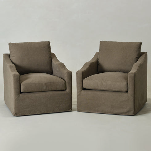 Charles Slipcover Swivel Barrel Chair – Brown Modern Swivel Chair | Slipcover Swivel Chairs | Kinwell Furniture | Swivel Armchairs