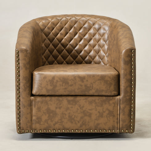Logan Faux Leather Tufted Swivel Club Chair - Modern Swivel Chair | Swivel Accent Chairs | Kinwell Furniture | Swivel Armchairs
