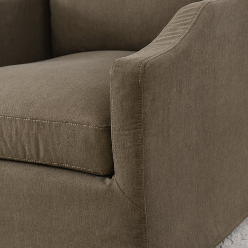 Charles Slipcover Swivel Barrel Chair – Brown Modern Swivel Chair | Slipcover Swivel Chairs | Kinwell Furniture | Swivel Armchairs