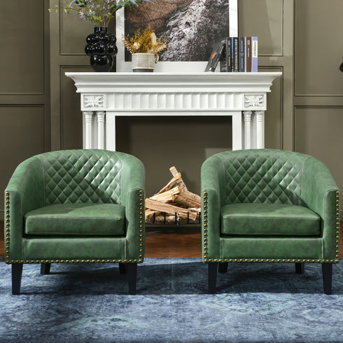 Logan Faux Leather Tufted Club Chair - Green Accent Chair | Decorative Accent Chairs | Kinwell Furniture | Modern Accent Chairs