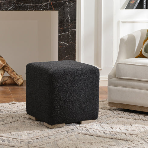 Bouclé Square Ottoman – Black Modern Footstool | Small Upholstered Ottomans | Kinwell Furniture | Minimalist Cube Poufs