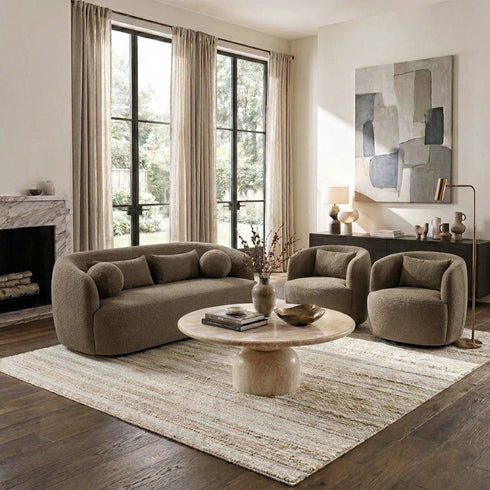 Ashlie Bouclé Loveseat |Teddy Brown Loveseat | Fabric Loveseat Couch | Kinwell Furniture | Modern Loveseats & Comfortable Loveseat Sofa Couches