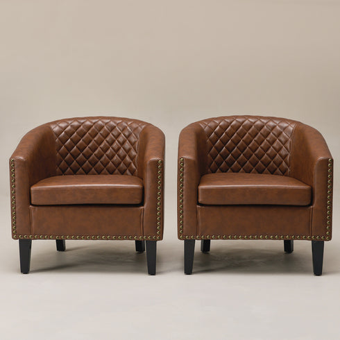 Logan Faux Leather Tufted Club Chair - Brown Accent Chair | Decorative Accent Chairs | Kinwell Furniture | Modern Accent Chairs