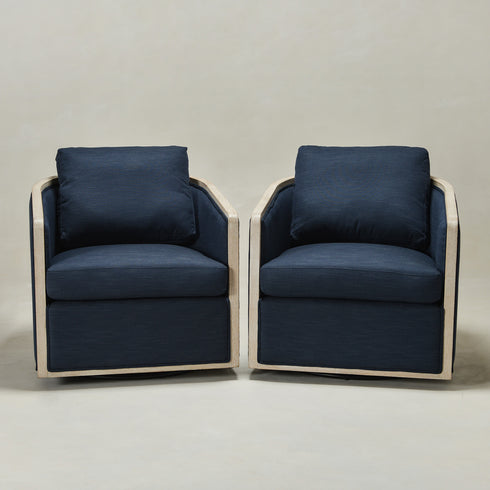 Claude Performance Linen Fabric Swivel Chair - Indigo Modern Swivel Chair | Swivel Accent Chairs | Kinwell Furniture | Swivel Armchairs