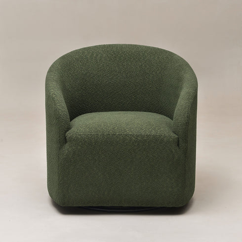 Susie Bouclé Swivel Barrel Chair - Green Modern Swivel Chair | Swivel Accent Chairs | Kinwell Furniture | Swivel Armchairs