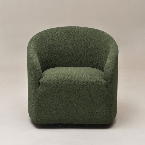 Susie Bouclé Swivel Barrel Chair - Green Modern Swivel Chair | Swivel Accent Chairs | Kinwell Furniture | Swivel Armchairs