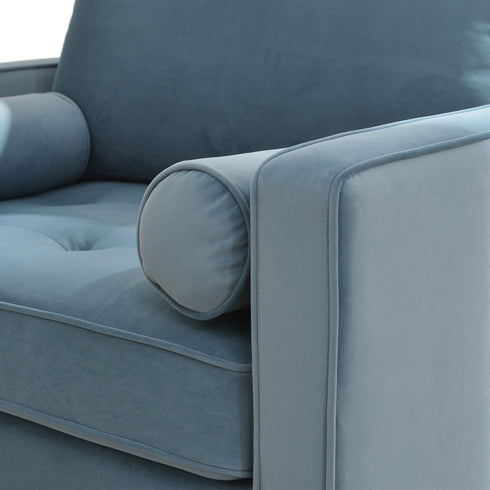 Tiziano Tufted Armchair – Blue Velvet Accent Chair with Pillows | Mid-Century Lounge Chair | Kinwell Furniture