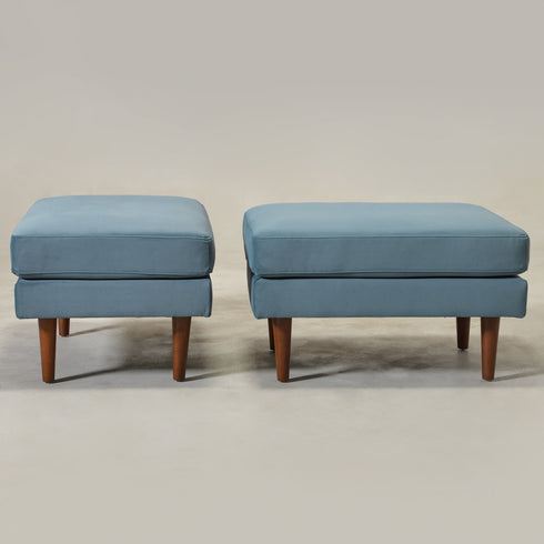Albert Linen Blend Ottoman – Footrest & Pouf | Living Room Accent Seat | Kinwell Furniture | Contemporary Ottoman | Blue