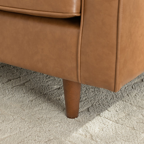 Tiziano Tufted Armchair – Camel Faux Leather Accent Chair with Pillows | Mid-Century Lounge Chair | Kinwell Furniture
