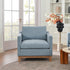 Goose Down Feathers Upholstered Armchair – Blue Square Arm Accent Chair | Plush Feather-Filled Chair | Kinwell Furniture | Cloud-Soft, Timeless Design