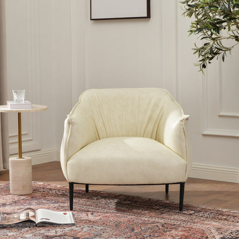 Kadar Leather Barrel Chair-White Modern Leather Chair | Accent Chairs | Kinwell Furniture | Barrel Chairs