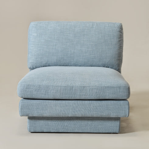 Linen Blend Down Feather Upholstered Accent Chair – Blue Modern Armless Slipper Chair | Soft Linen Blend Lounge Chair with Removable Cushions | Kinwell Furniture | Oversized Accent Chair