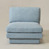 Linen Blend Down Feather Upholstered Accent Chair – Blue Modern Armless Slipper Chair | Soft Linen Blend Lounge Chair with Removable Cushions | Kinwell Furniture | Oversized Accent Chair