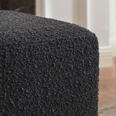 Bouclé Square Ottoman – Black Modern Footstool | Small Upholstered Ottomans | Kinwell Furniture | Minimalist Cube Poufs