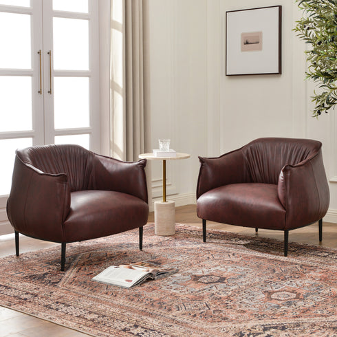 Kadar Leather Barrel Chair-Red Modern Leather Chair | Accent Chairs | Kinwell Furniture | Barrel Chairs