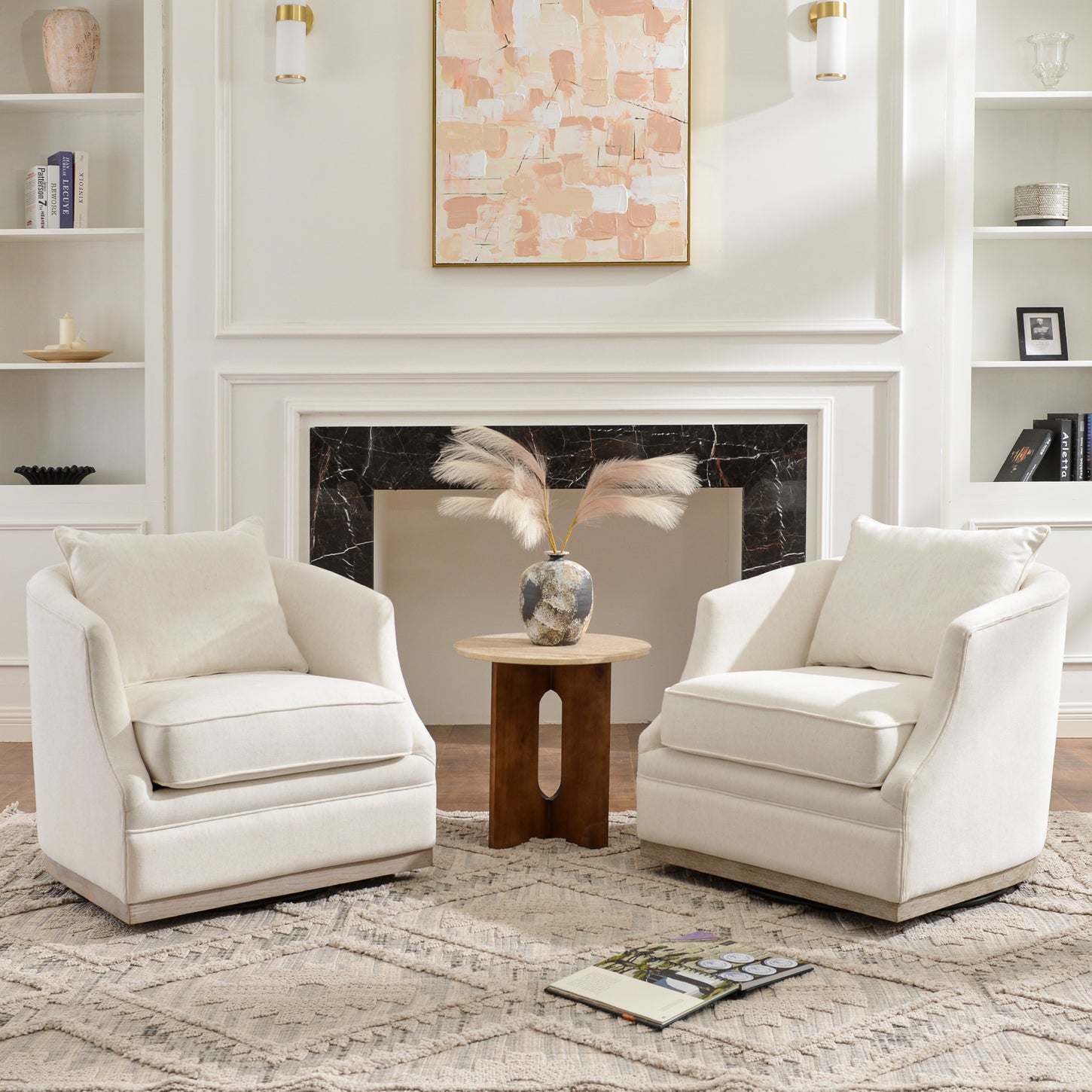 Minerva Swivel Barrel Chair - Beige Modern Swivel Chair | Swivel Accent Chairs | Kinwell Furniture | Swivel Armchairs