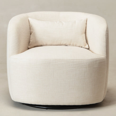 Ashlie Linen Swivel Barrel Chair - Ivory Modern Swivel Chair | Swivel Accent Chairs | Kinwell Furniture | Swivel Armchairs