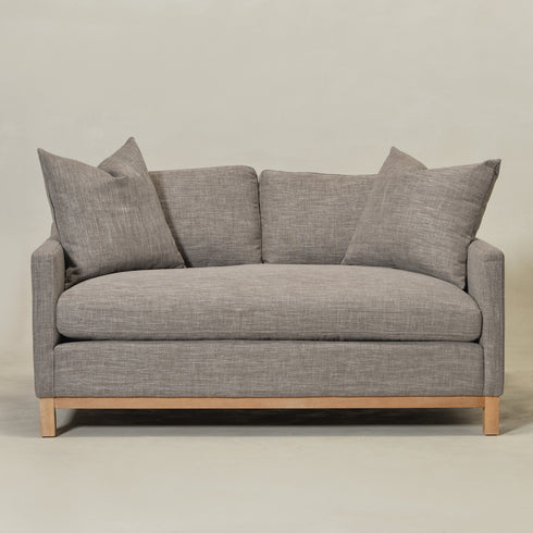 Goose Down Feathers Upholstered Loveseat – Tan Square Arm 2-Seater Sofa | Plush Feather-Filled Loveseat | Kinwell Furniture | Cloud-Soft, Timeless Design