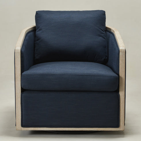 Claude Performance Linen Fabric Swivel Chair - Indigo Modern Swivel Chair | Swivel Accent Chairs | Kinwell Furniture | Swivel Armchairs