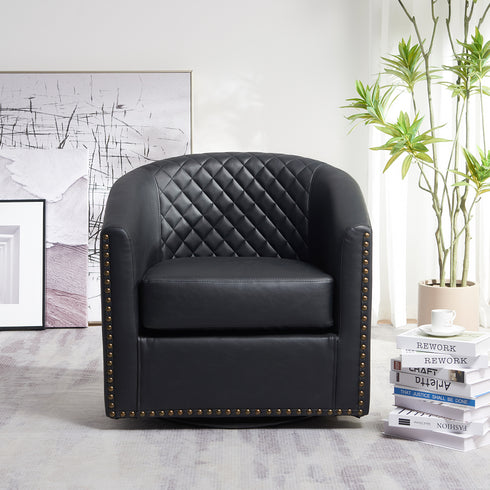 Logan Faux Leather Tufted Swivel Club Chair - Comfortable Swivel Chair | Modern Swivel Chairs | Kinwell Furniture | Modern Swivel Chairs