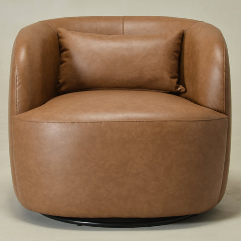 Ashlie Faux Leather Swivel Chair - Camel Modern Swivel Chair | Faux Leather Armchairs | Kinwell Furniture | Swivel Accent Chairs