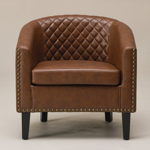 Logan Faux Leather Tufted Club Chair - Brown Accent Chair | Decorative Accent Chairs | Kinwell Furniture | Modern Accent Chairs