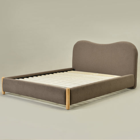 Dorothy Linen Platform Bed with Headboard – Teddy Brown Modern Upholstered Queen Bed Frame | Platform Beds | Kinwell Furniture | Bedroom Bed Frame
