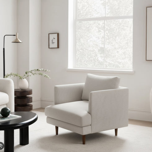 Upholstered Armchair – Gray Square Arm Accent Chair | Performance Fabric Armchair | Kinwell Furniture | Scandinavian, Timeless Design