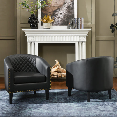 Logan Faux Leather Tufted Club Chair - Black Accent Chair | Decorative Accent Chairs | Kinwell Furniture | Modern Accent Chairs