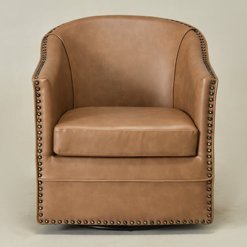 Lawton Faux Leather Tufted Swivel Chair – Camel Industrial Modern Swivel Chair | Faux Leather Office & Lounge Chair | Kinwell Furniture | High Back Chair