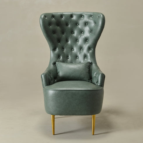 Letitia Faux Leather Wingback Chair - Green Accent Chair | Decorative Faux Leather Chairs | Kinwell Furniture | Modern Wingback Accent Chairs