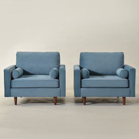 Tiziano Tufted Armchair – Blue Velvet Accent Chair with Pillows | Mid-Century Lounge Chair | Kinwell Furniture