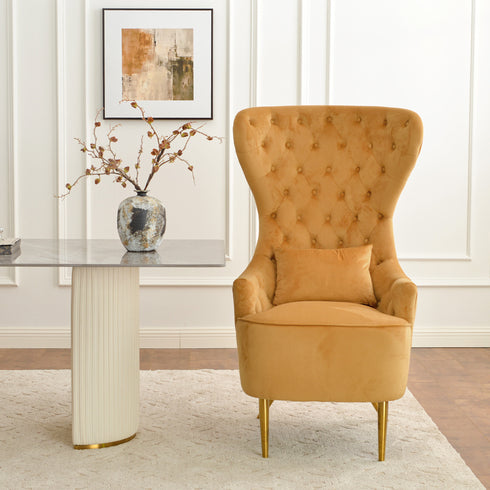Letitia Velvet Wingback Accent Chair - Camel Accent Chair | Decorative Accent Chairs | Kinwell Furniture | Modern Accent Chairs