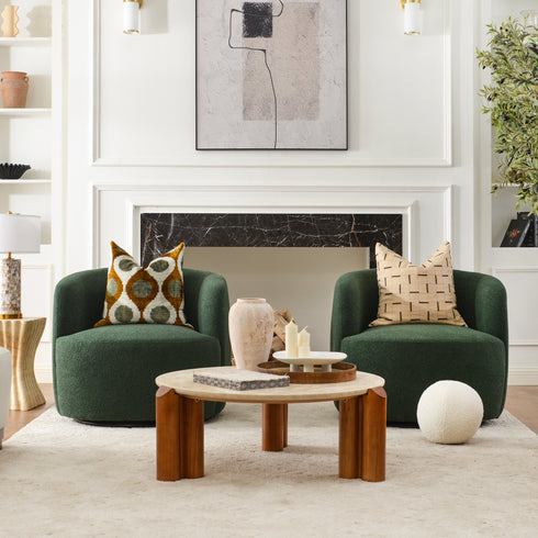 Ashlie Bouclé Swivel Barrel Chair - Green Modern Swivel Chair | Swivel Accent Chairs | Kinwell Furniture | Swivel Armchairs