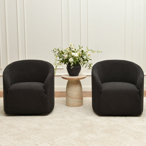 Susie Bouclé Swivel Barrel Chair - Dark Gray Modern Swivel Chair | Swivel Accent Chairs | Kinwell Furniture | Swivel Armchairs