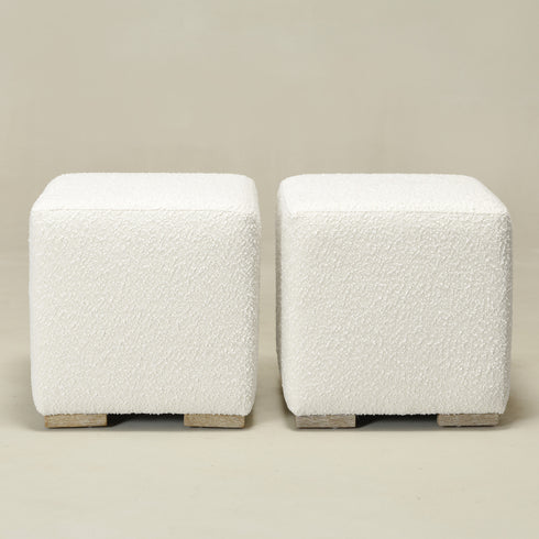 Bouclé Square Ottoman – White Modern Footstool | Small Upholstered Ottomans | Kinwell Furniture | Minimalist Cube Poufs