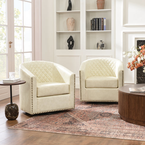 Logan Faux Leather Tufted Swivel Club Chair - Modern Swivel Chair | Swivel Accent Chairs | Kinwell Furniture | Swivel Armchairs