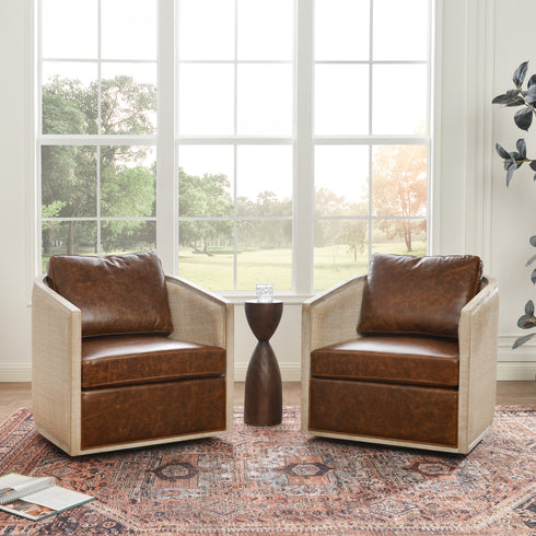 Claude Premium Leather Swivel Cane Chair - Comfortable Swivel Chair | Modern Swivel Chairs | Kinwell Furniture | Modern Swivel Chairs