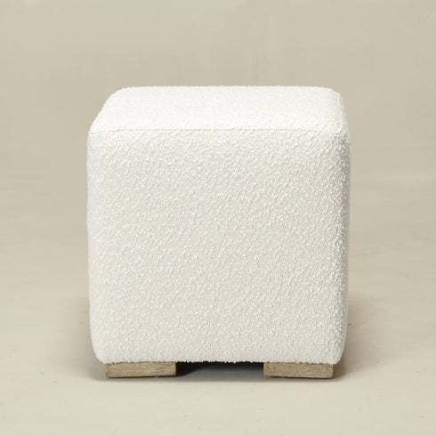 Bouclé Square Ottoman – White Modern Footstool | Small Upholstered Ottomans | Kinwell Furniture | Minimalist Cube Poufs